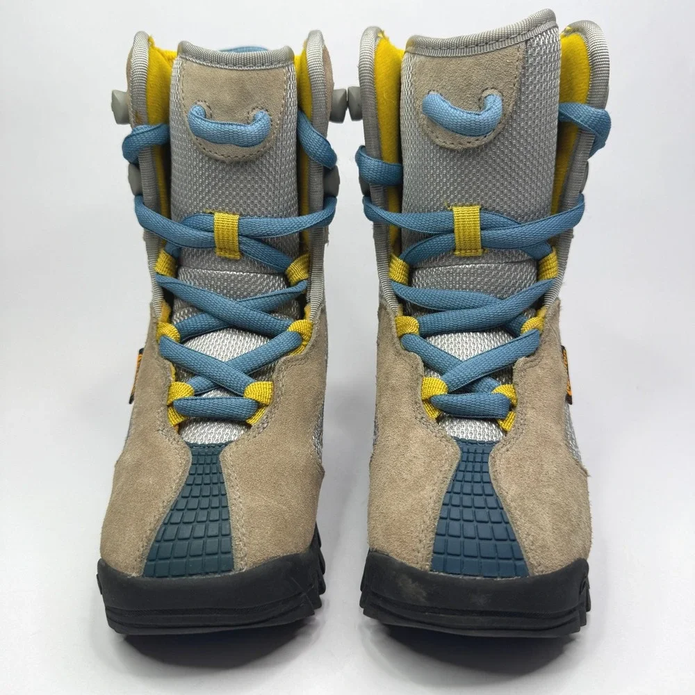 Burton Moto Snowboard Boots Kids 2 Gray Blue Tan Lace Up Winter Sports